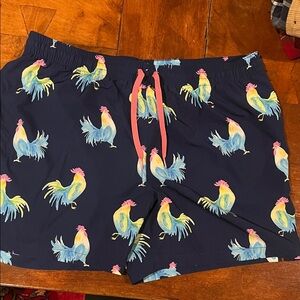 Chubbies Liner-Less Navy Shorts with Colorful Rooster Design